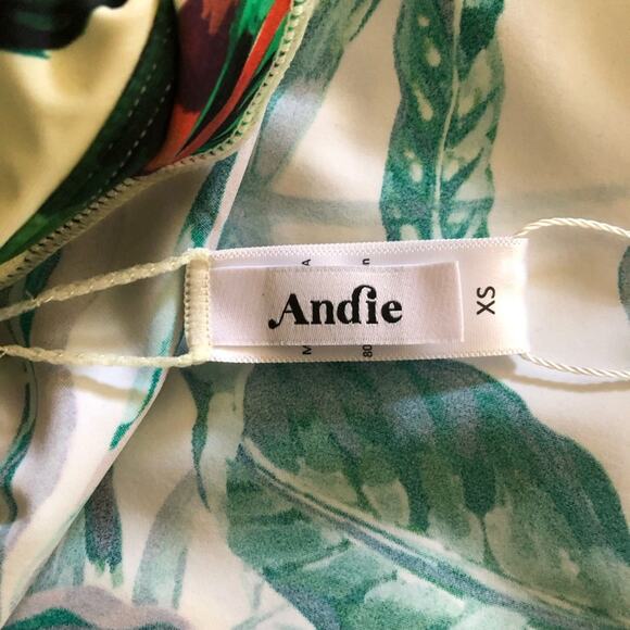 Andie NWT Waikiki Coverup Ruched Gathering Halter Bandeau Dress Tropical Prt XS - Picture 9 of 14